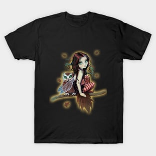 Autumn Owl Cute Big Eye Fairy Art T-Shirt